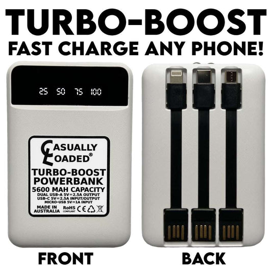Turbo boost powerbank fast charging usb type c fast usb a built in cables pocket sized fast portable charger